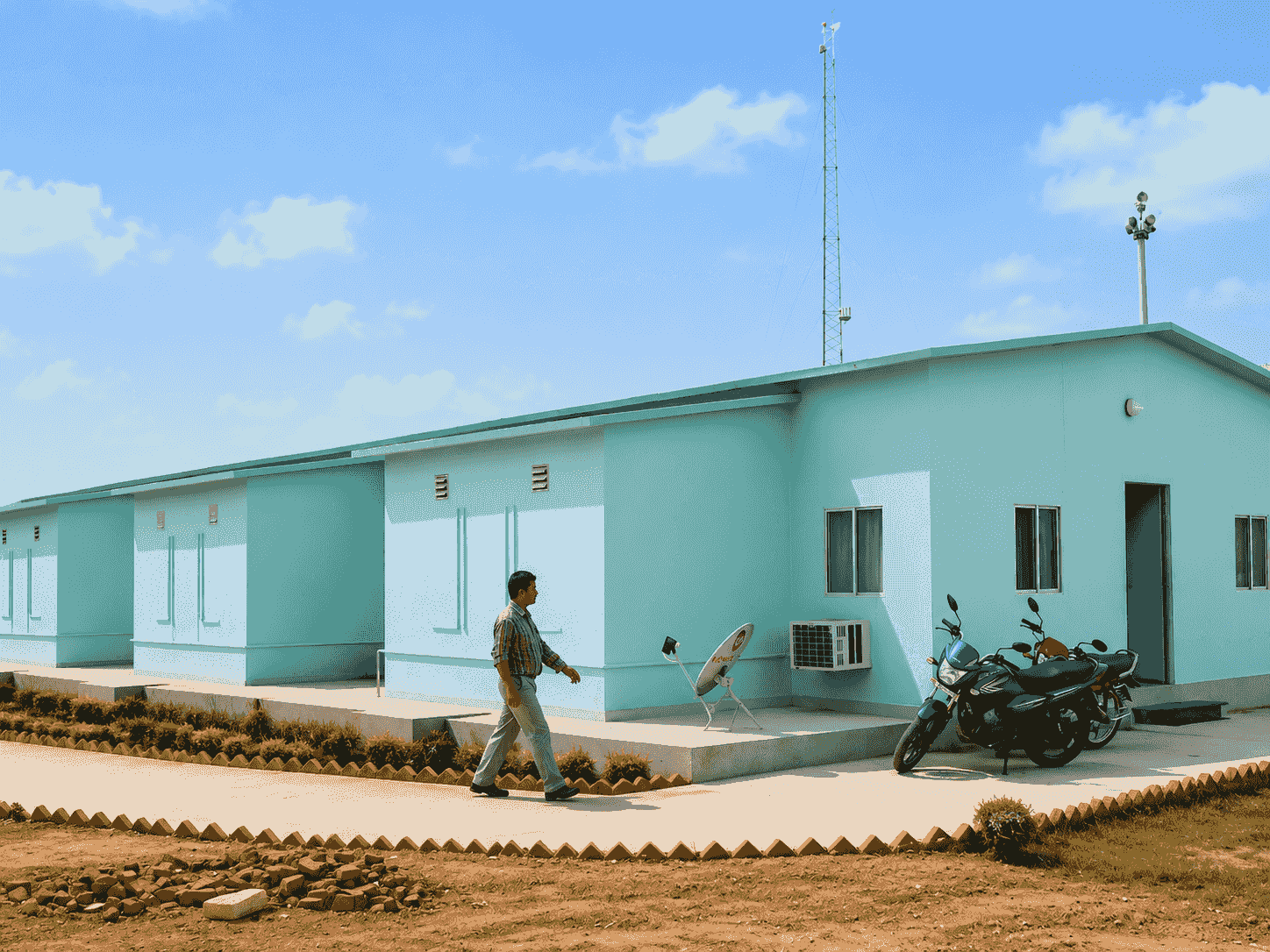 Prefab worker accommodation blocks at a construction site