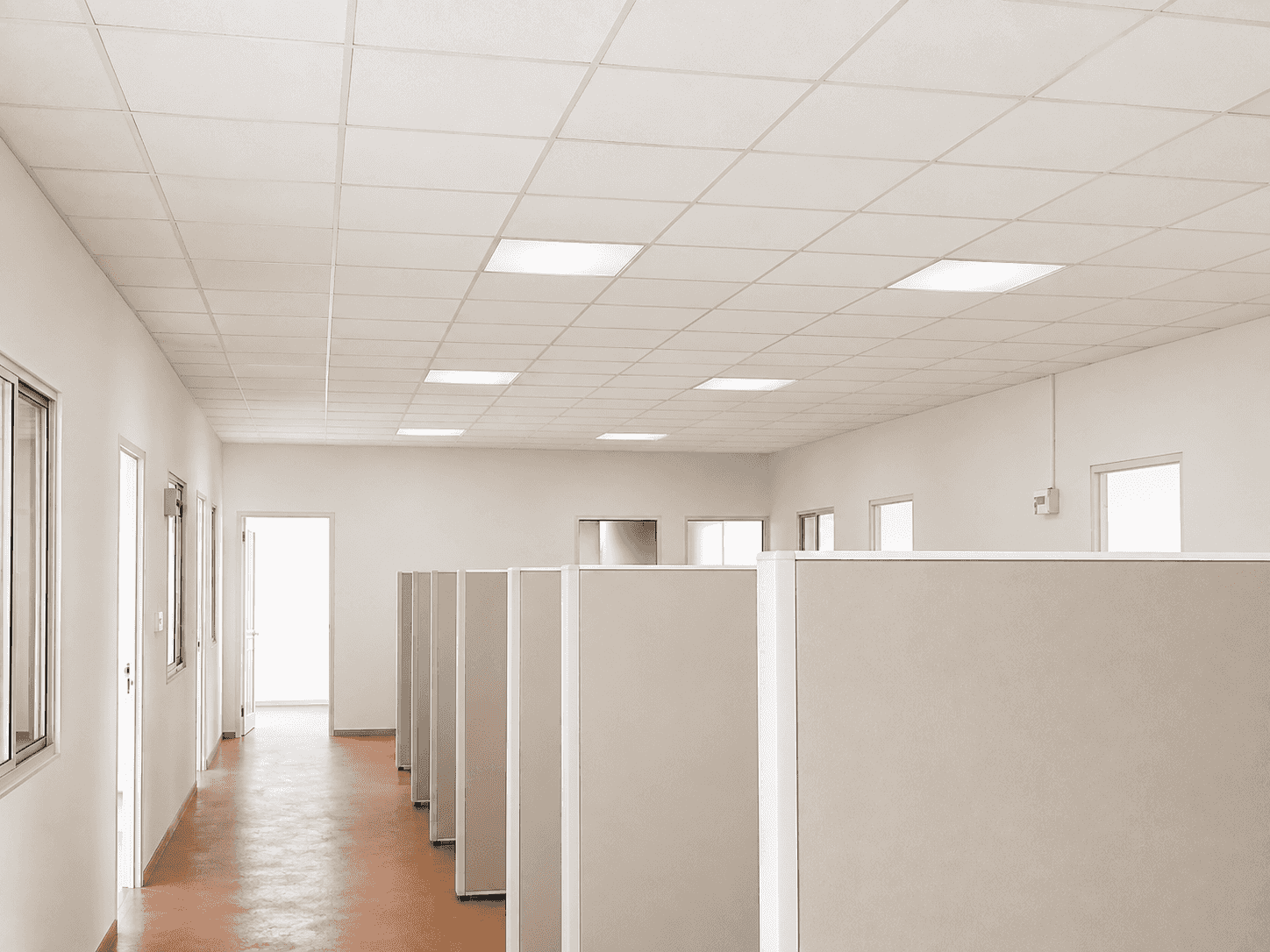 Insulated prefab office interior with workstations