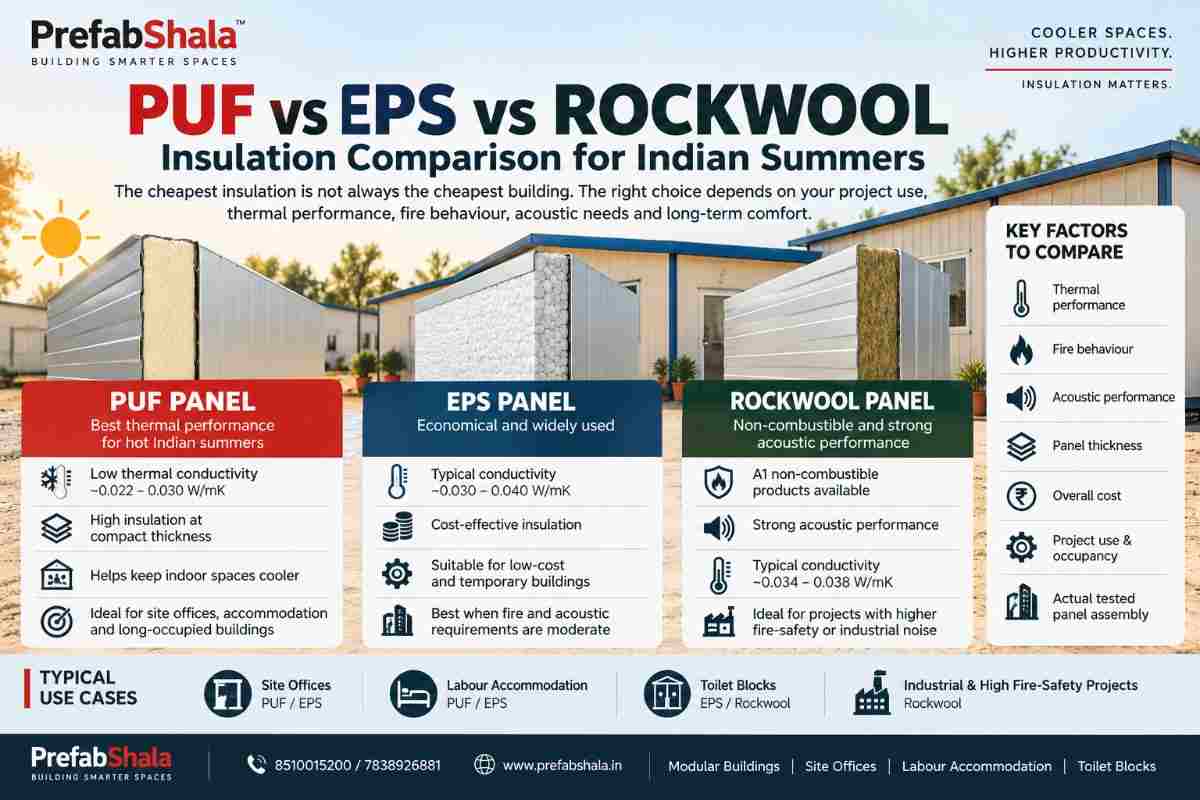 PUF vs EPS vs Rockwool insulation comparison for Indian summers